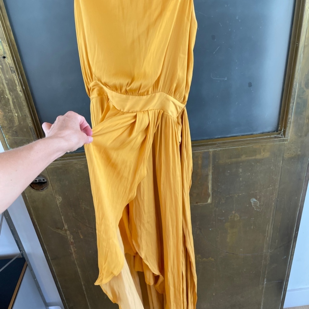 Modern Citizen Mila Layered Tank Dress in marigold Satin Midi Draped Waist tie - Picture 7 of 8